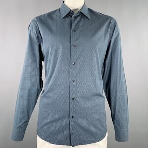EMPORIO ARMANI Size XXL Blue Black Herringbone Long Sleeve Shirt